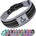 Joytale Reflective Dog Collar for Large Dogs with Wide Padding, Black | Soft Cushion Reduce Neck Strain, Night Safety Walking, Metal Buckle and Adjustable Eyelets, Separated Dog ID Tag Ring by Joytale