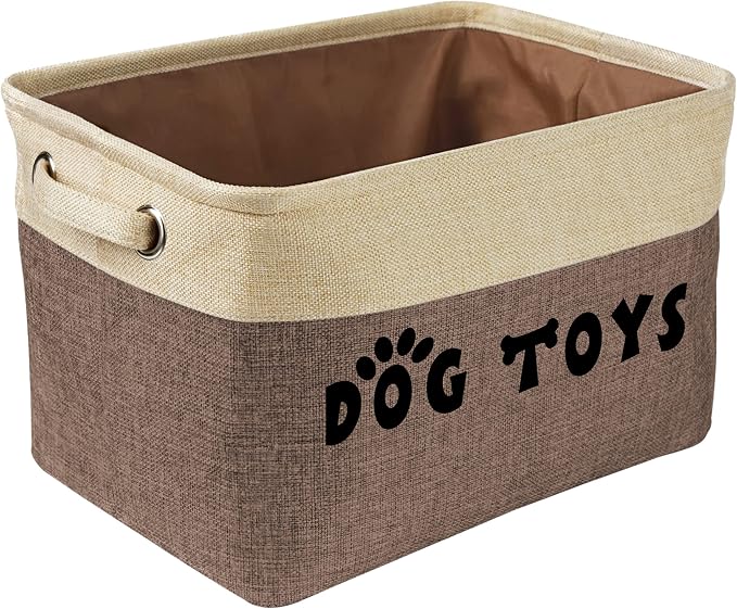 PET ARTIST Dog Toy Basket, Large Collapsible, Brown-1, M: 15"x11"x9" | Dog Toy Bin Box, Comfortable Handles, Large Pet Toy Storage Organizer, For Accessories, Toys, Coat & Clothing, Blanket Leash by PETARTIST