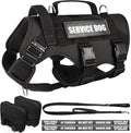 Tactical Dog Harness with Dog Leash, Service Working MOLLE Vest with 10 Pet Patches for Large Dog, No Pull Military Harness and Backpack for Training Hunting Walking by WINSEE