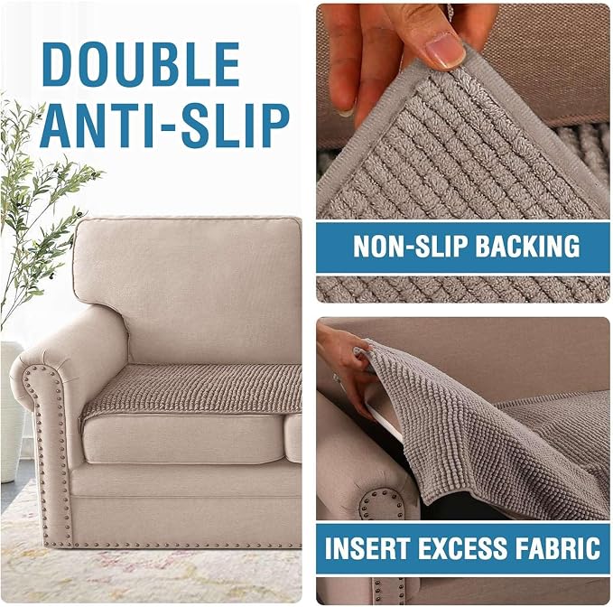 H.VERSAILTEX Plush Chenille Couch Cover for 3 Cushion Couch Anti Slip Washable Sofa Slipcovers Soft and Durable Furniture Protector for Dogs Cats Kids (27.5" x 59", Cuban Sand) - Image 5