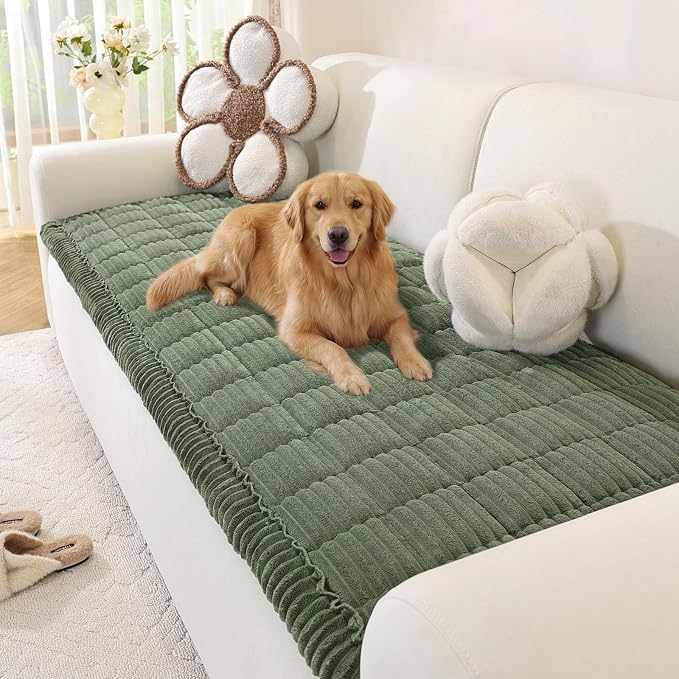 OstepDecor Couch Cover for Dogs, Washable Non Slip Sofa Cover for Pets | Soft Couch Covers for Sofa, Loveseat and Sectional, Furniture Protector Against Pet Hair & Dirt (27.6" x 78.7", Moss Green) by OstepDecor