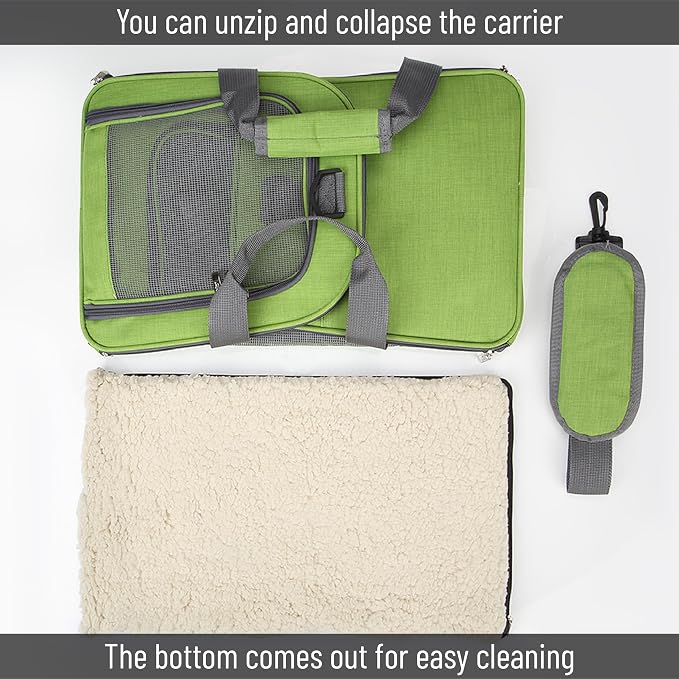 Mr. Pen- Pet Carrier, 17.5" x 11.2" x 11.5", Medium Size, Green | Portable Travel Carrier for Small Pets, Cats & Small Dogs, Breathable Mesh, Safety Inner Leash - Image 4