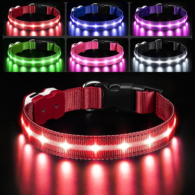 PcEoTllar Light Up Dog Collar, Glow in The Dark for Night Walking, Red, S | Led Dog Collar for Night Walking, 3 Flashing Mode, USB Charge, For Small Medium Large Dogs, Waterproof, Durable Material by PcEoTllarPetSupplies