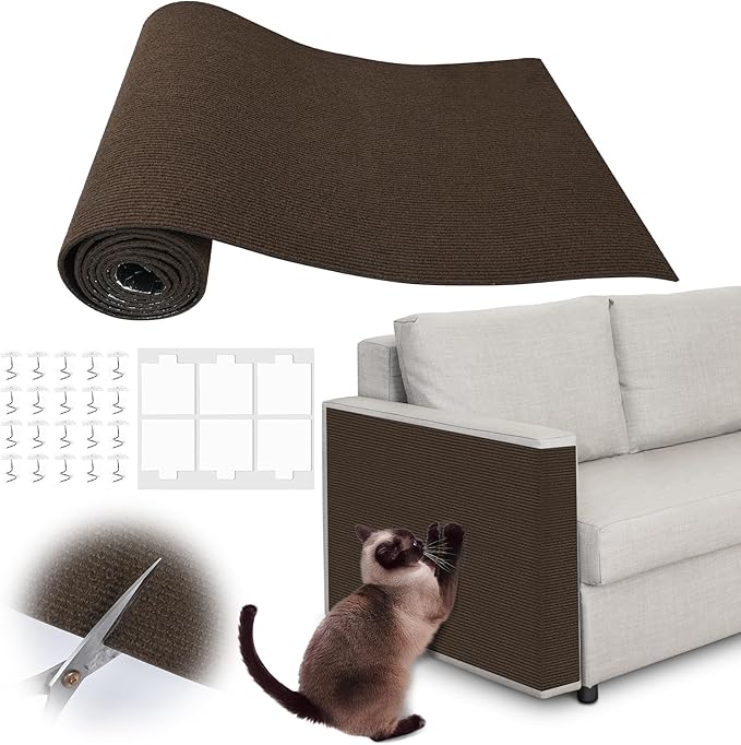 Cat Scratch Protectors for Furniture - 40" x 15.8" Trimmable Self-Adhesive Cats Claws Scratch Pads, Cat Climbing Couch Protector for Protecting Furniture Couch Chair Sofa Cats Pet Gift (Brown) by Inchoco