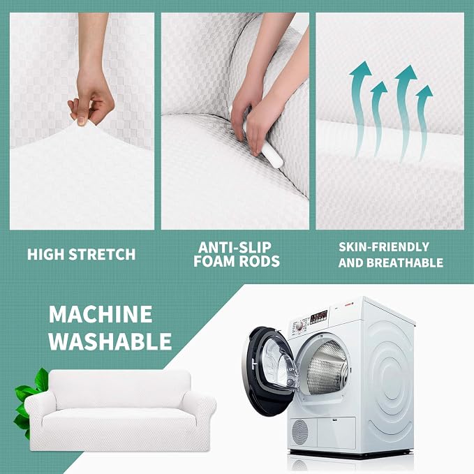 YEMYHOM Couch Cover Latest Jacquard Design High Stretch Extra Large Sofa Covers Pet Dog Cat Proof Oversized Slipcover Non Slip Magic Elastic Furniture Protector (X Large, White) - Image 5