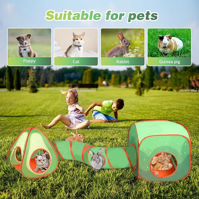 Rypet Cat Toy Tunnel and Cubes Bundle, Play Tubes for Indoor Cats, Green | 3-in-1 Tunnel Cubes Tent, Crinkle Tube for Play, DIY Shapes, Ball and Bell for Play, Tear-Resistant Polyester, Folds Flat - Image 4