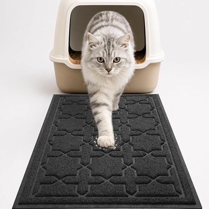 Yimobra Cat Litter Mat, Easy Clean Trapping PVC Mat, 35.4" x 23.6", Waterproof Backing, Non Slip Bottom, Scatter Control Pad for Litter Box, Black by Yimobra