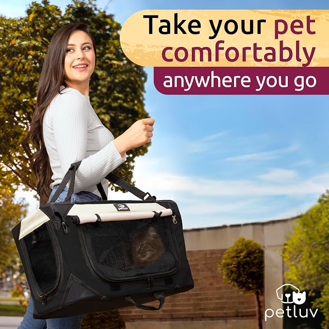 Cat & Dog Pet Carrier, Soft-Sided, Medium 20"x13"x13" Fits Most Cats or Small Dog, Comfortable for Travel & Vet Visits, Privacy Windows, Removable Plush Bed, Locking Zippers, Folds Flat - Image 4