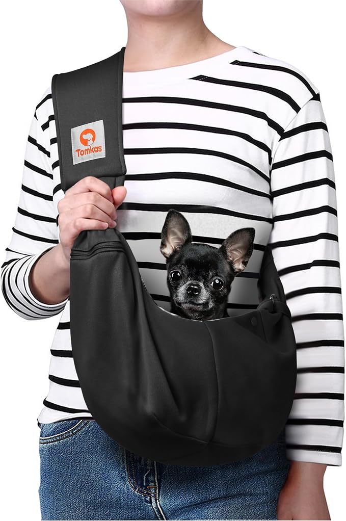 Tomkas Dog Sling Carrier for Small Dogs Puppy Carrier for Small Dogs (Black, for Pets Weight 2-7 lbs) by TomkasFORTHELOVEOFPALS
