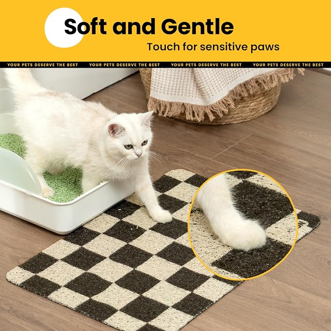 Conlun Cat Litter Mat Litter Trapping Mat, Premium Durable PVC Cute Cat Litter Box Mat, Non-Slip, Less Waste Kitty Litter Mat, Soft on Kitty’s Paws, 24”x 17” cat matts for litter, Chessboard - Image 4