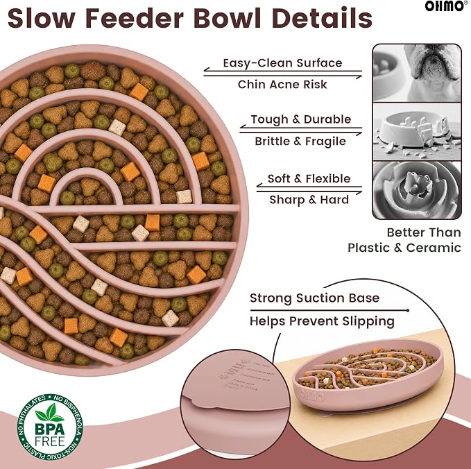 OHMO Slow Feeder Dog Bowl, 7.9" Lick Mat for Dogs, Sunrise, Coral | Cat Slow Feeder Bowl, Anti Choking, Enrichment Toys, Easy Clean BPA-Free Silicone Feeding Bowl, Boredom and Anxiety Reducer - Image 5