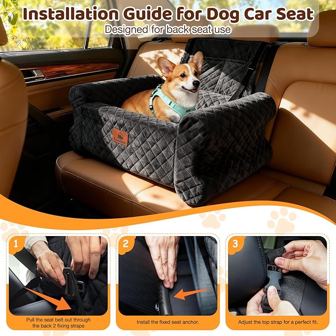 Dog Car Seat for Medium/Large Dogs up to 60LBS Memory Foam Dog Booster Seat | with Thick Cushion, Pet Car Seat for Back with Detachable Washable Cover, Storage Pockets for SUV, Pick Up, Trunk, Black - Image 5