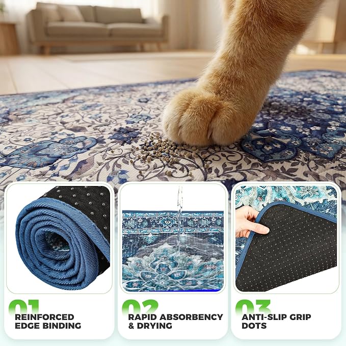 Hompet Cat Litter Mat 2 Pack, 24x60 Large Machine Washable Trapping Mats for Cats, Super Absorbent & Urine-Proof Cat Litter Box Mat for Floor, Waterproof & Non Slip Kitty Litter Rug - Image 5