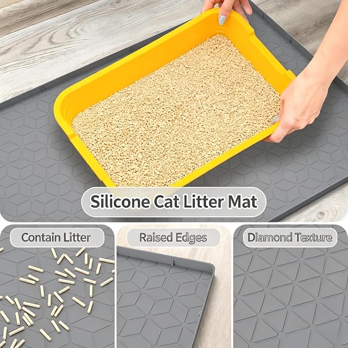 Large Silicone Cat Litter Mat 34*22Inch, Waterproof Washable Kitty Pad | Urineproof Litter Trapping Mat For Cat Easy to Clean Non-Slip Soft On Kitty Paws Protects Floors Mat For Washing Machine - Image 4