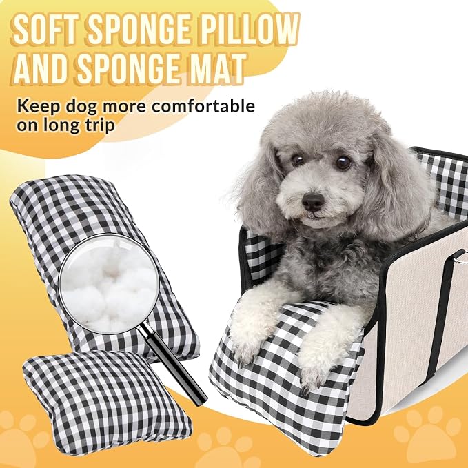 SlowTon Console Dog Car Seat, Dog Booster Seat for Small Dogs Under 11lbs | Portable, Safety Features for Anti-Collapse, Hard Bootm for Excellent Support, with Washable Cushion Built in Seat Belt - Image 5