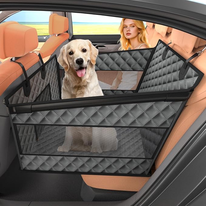 Instraella Dog Car Seat for Large Dogs, Hard Bottom Half Back Seat Extender | For Medium & Large Dogs, Fits Cars, SUVs & Trucks, Waterproof & Non-Slip with Mesh Windows, Leash Slot & Room for a Passenger by Instraella