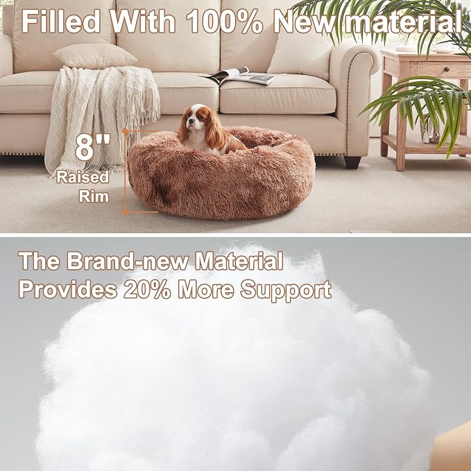 30 in Faux Fur Fluffy Donut Dog Bed for Medium Dogs,Tie-dye Brown | Calming Plush Round Pet Bed with Removable & Washable Cover,Fits up to 45 lbs Pets - Image 3