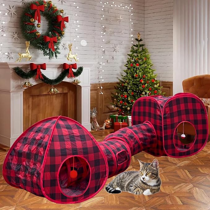 Cat Tunnels for Indoor Cats with Cube Tent Toys Combo, Interactive Collapsible Tent for Hiding Hunting and Resting, Pet Tube with Toy Bell for Kitten, Rabbit, Puppy, Ferret - Set of 3 - Image 6