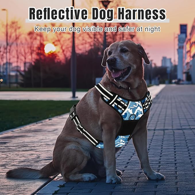 Rnivvi No Pull Dog Harness, Cute Reflective Large Sized Puppy Harness, Adjustable Soft Padded Vest for Large Dogs, Heavy Duty Pet Vest with Easy Control Handle for Walking Training, Japanese Style - Image 6