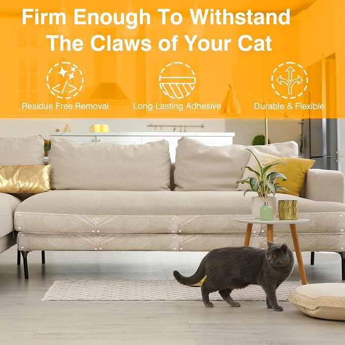 Cat Scratch Furniture Protector (15-Pack), Extra Coverage Clear Anti-Scratch Protector Sheets for Cats, Self-Adhesive Couch & Furniture Protector, No Residue, Cuttable Guards for Sofa, Door & Wall - Image 7