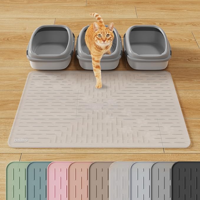 XXL Cat Litter Mat, 37.5x25.2 Semi Transparency, Premium Silicone Rubber, Waterproof & BPA-Free, Traps Litter, Easy to Clean, Keeps Floors Tidy by OHMO