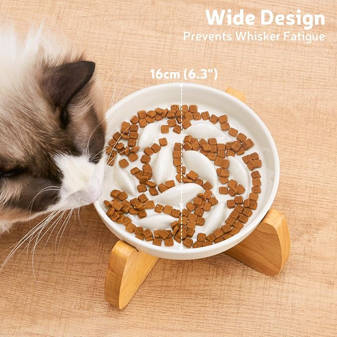 Raised Ceramic Slow Feeder Cat Bowl 6.3" Wide with Stand (1 Pack) | Anti-Gulping & Keep Fit, Dishwasher Safe, For Dry and Wet Food, For Cats and Small Dogs, Shallow Bottom Puzzle Feeder - Image 4