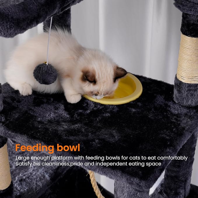 Heybly Tall Cat Tree 78-inch Multi-Level Cat Tower for Indoor Cats HCT033G | Cat Condo with 2 Widened Plush Perches, Multi-Level Cat Furniture with Scratching Board, Big Caves, Smoky Gray - Image 5