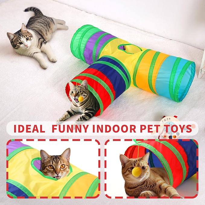 Pet Cat Tunnel, T-3 Way Tunnels for Indoor Cats, Collapsible Pet Tunnel for Kitten, Puppy, Rabbit, 25cm-Wide Tunnels, Durable & Breathable, with Peek Hole Toy Ball - Image 3