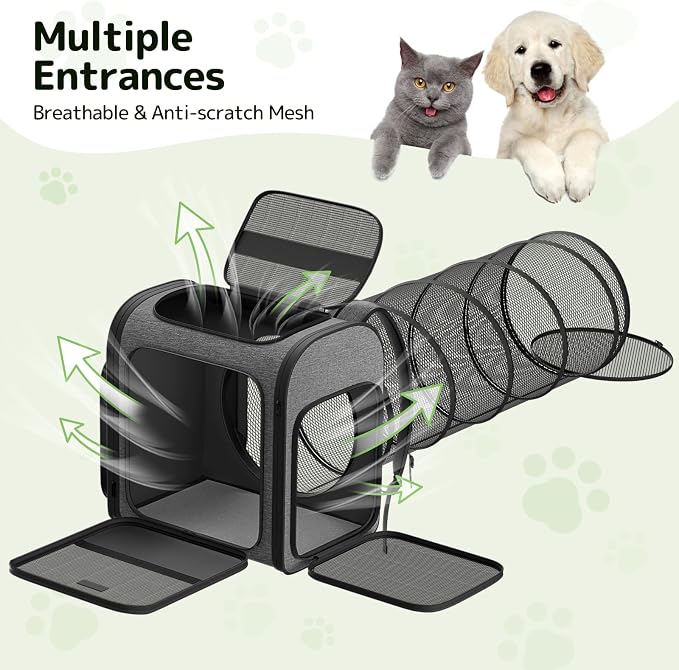 Pawtners Cat Backpack with Play Tunnel, Design for Carrying Playing Grey | Expandable, Foldable, Breathable, Large Space, Durable, Perfect for Cat Small Dog, Travel Hiking Camping Walking Car - Image 7