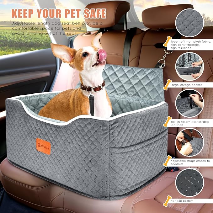 AlfaTok Memory Foam Booster Dog Car Seat for Medium Dogs Under 45 LBS, Elevated Pet Car Seat with Detachable Washable Cover, Anti-Slip Sturdy Dog Booster Seat with Seat Belt for Back Seat Travel - Image 3