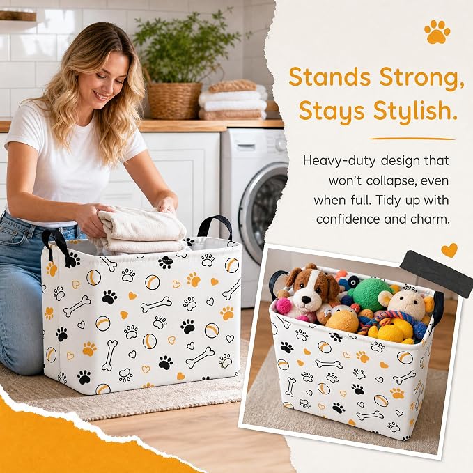 Large Dog Toy Basket Puppy Stuff Storage Bin Organizer Holder Pet Box Doggie Room Decor (Yellow Black B) - Image 4