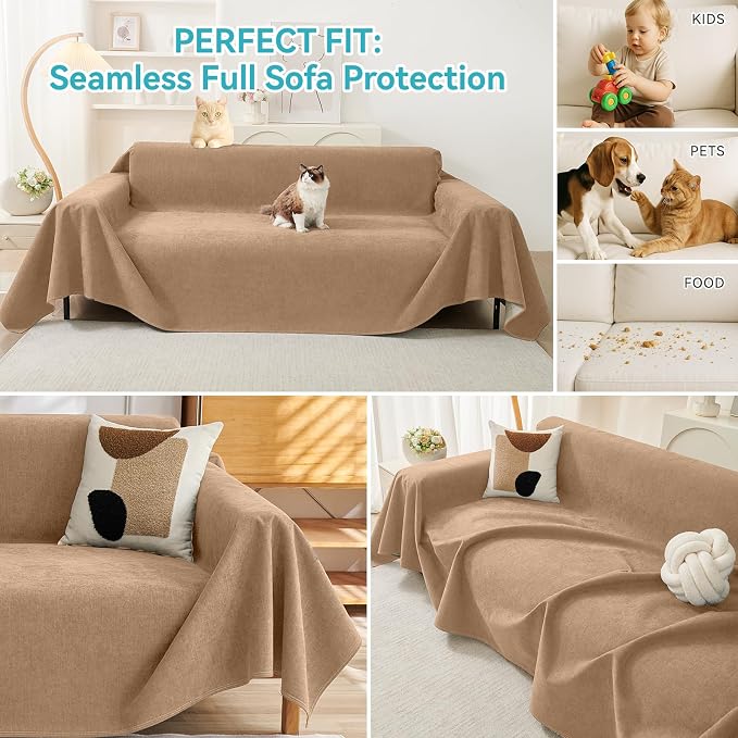 Warmstar Couch Protector from Cat Claws, Waterproof Couch Cover Anti Slip,Couch Cover 3 Cushion Sofa Washable,Anti-Scratch Pet Sofa Cover Heavy Duty,71"X134", Brown - Image 5