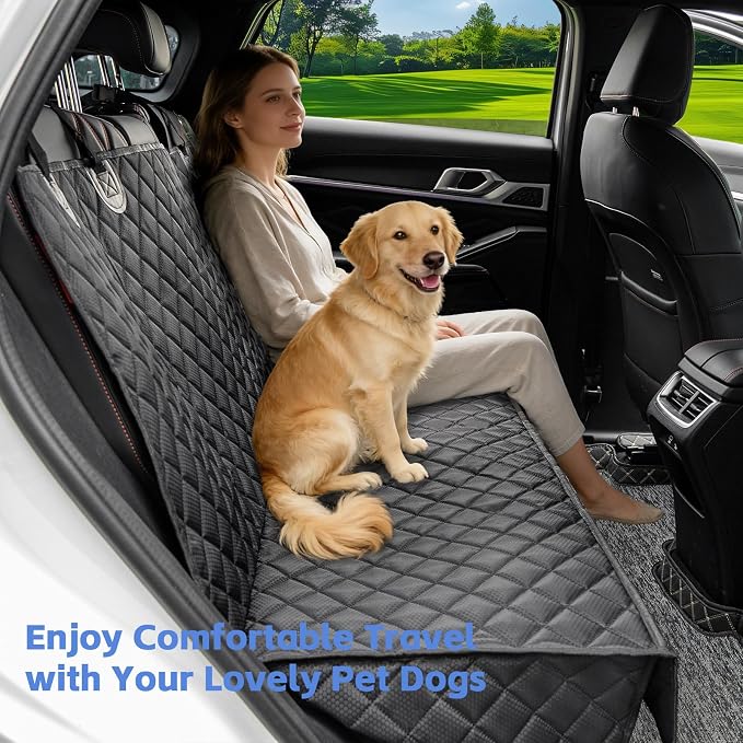 JSTHT Dog Car Seat Covers for Back Seat Waterproof Bench Seat Cover Protector Nonslip Durable Soft Pet Back Seat Covers for Car, Truck, & SUV (Black) - Image 2