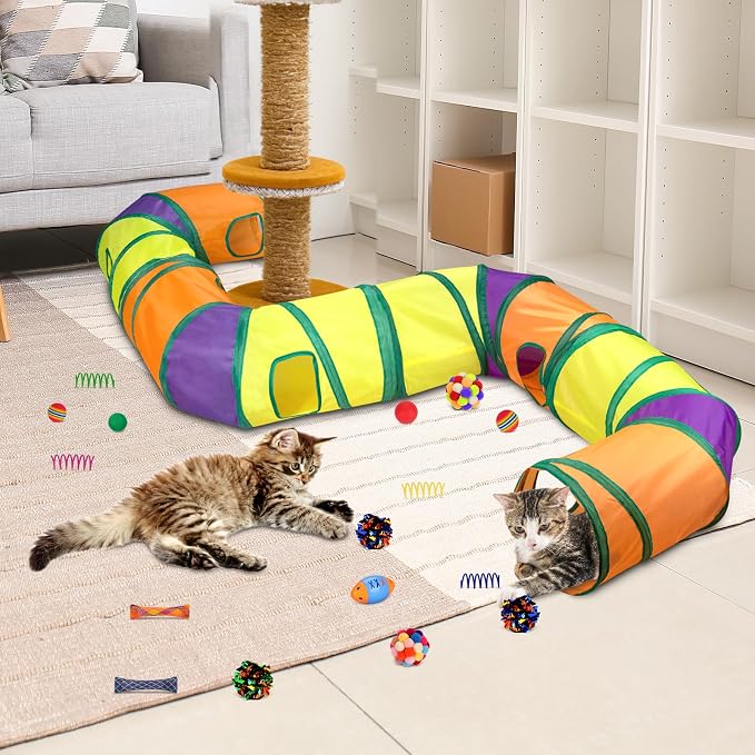 Retro Shaw Interactive Cat Toys for Indoor Cats Kitten,Relieve Bored,25PCS | 4PCS Collapsible Tunnels, Large, Safe and Durable, Kitten Game Hiding Spot Self-Play Chase Exercise - Image 9