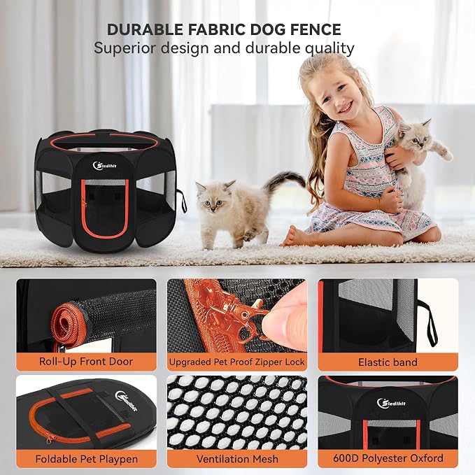Siedihit Black Dog Cat Playpen, Puppy Pet Playpen Indoor for Small Dog | Crate Tent Cage Outdoor, Portable Pop Up Dogs Enclosure Kennel with Carrying Case for Dogs/Cats/Rabbits - Image 7