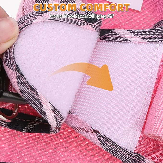 KOOLTAIL Small Dog Harness and Leash Set, Cute Pink Girl Puppy Harness, Step in No Pull Soft Mesh Pet Vest Harness Collar for Small Size Dogs Cats, Plaid Dog Halters for Outdoor Walking, Pink XS - Image 8