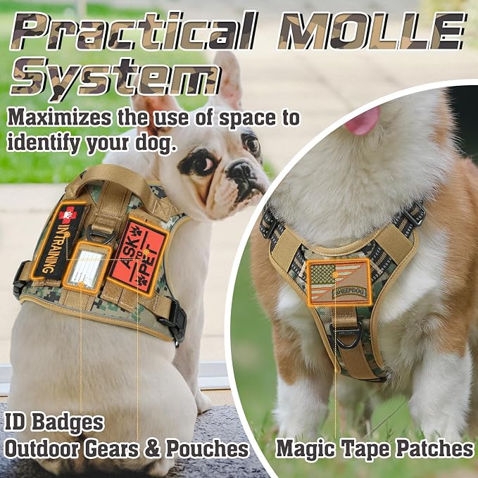 rabbitgoo Tactical Dog Harness for Small, No Pull Military Service Vest | Molle & Handle, Heavy Duty, Adjustable, Reflective Straps, Easy Control for Training Walking, Brown camo, Small - Image 4