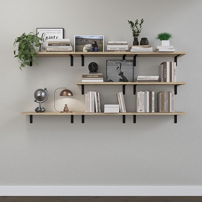 DOLLFIO Floating Wall Shelves, Decor & Storage, Rustic Brown, 16.5'', 8Pcs | Wall Mounted Wood Hanging Shelves for Bedroom, Bathroom, Laundry Room, Living Room, Kitchen, Office, Study Room Display - Image 7