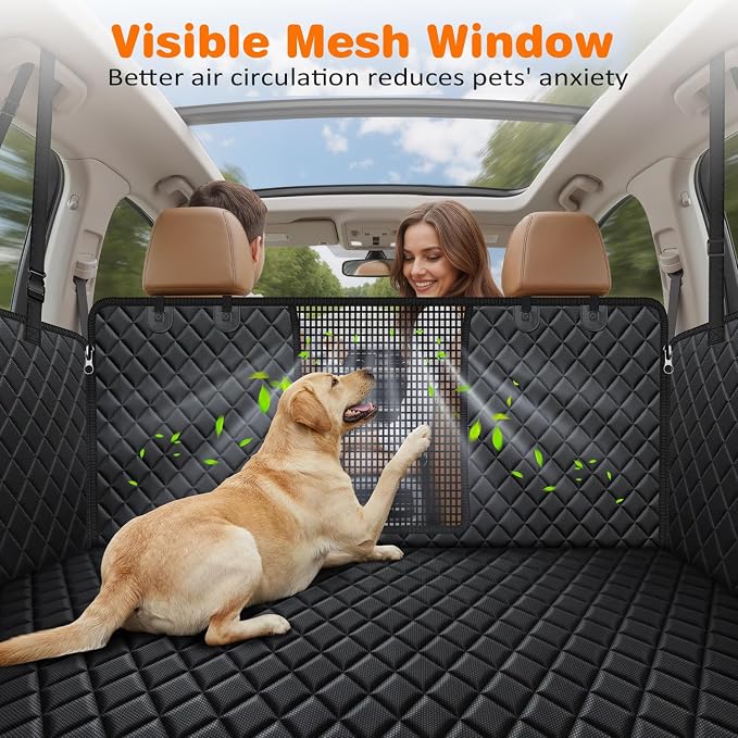 URPOWER 4 in 1 Dog Seat Cover for Full-Size Trucks, Waterproof Hammock | Mesh Window, Side Flaps, 600D Oxford, Scratch Resistant, Non-Slip, Easy Install, Machine Washable, Dog Seat Belt Included - Image 2