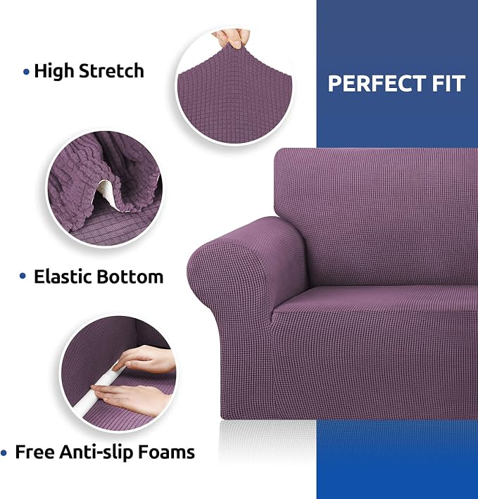 KEKUOU Stretch Oversized Couch Covers for Sofa Slipcover,Dark Purple | 1-Piece Washable Sofa Cover (94"-110") 4-Seater Furniture Protector, Soft Jacquard Non-Slip Elastic Bottom for Dogs & Kids - Image 5