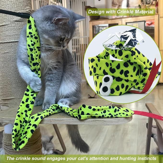 Interactive Cat Toy Wand with Catnip Mouse, Cat Teaser Wand Rainbow String for Bored Indoor Adult Cats and Kittens (3 Pack Snake) - Image 2