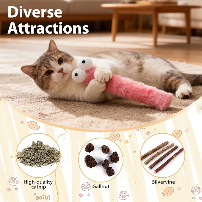 Cat Toys Pillows 3 Pack, Large 13” Cat Kicker Toys with Catnip Inside, Durable Interactive Cat Toys for Indoor Cats, Soft Kick Sticks for Exercise & Play - Image 3