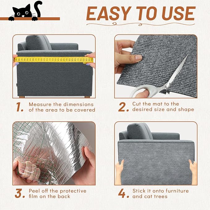 78.7" x 15.8" Cat Scratch Furniture Protector | Trimmable DIY Self-Adhesive Strong Adhesion, Won't Fall Off, Easy to Use, Leaves No Residue, for Couch, Sofa, Wall & Door - Image 4