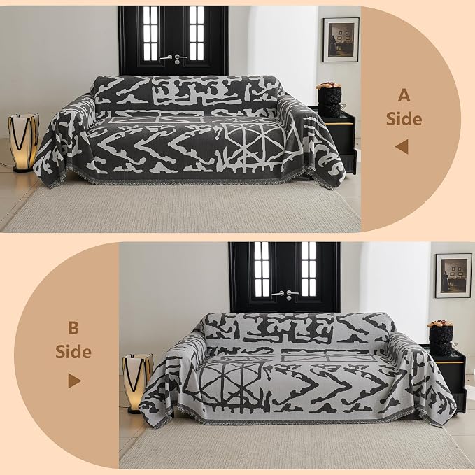 MYSKY HOME Boho Couch Cover Sofa Covers, Couch Covers for 2 Cushion Couch Sofa, Chenille L Shape Sectional Couch Cover - Pet-Friendly, Machine Washable, Sofa Protector for Kid, 71"x118", Grey Geometry - Image 5