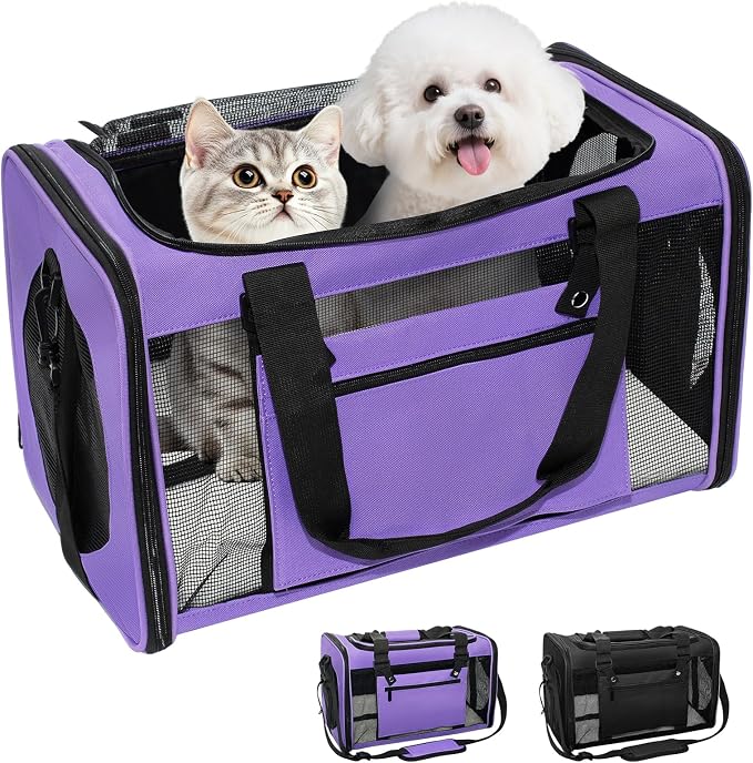 Soft-Sided Cat Carrier 18x11x11 in Expandable Travel Pet Bag 15LBS | For Cats and Small Dogs with Anti-Scratch Mesh Washable Mat Collapsible Escape-Proof Airline Approved with Shoulder Strap by Lowiparr