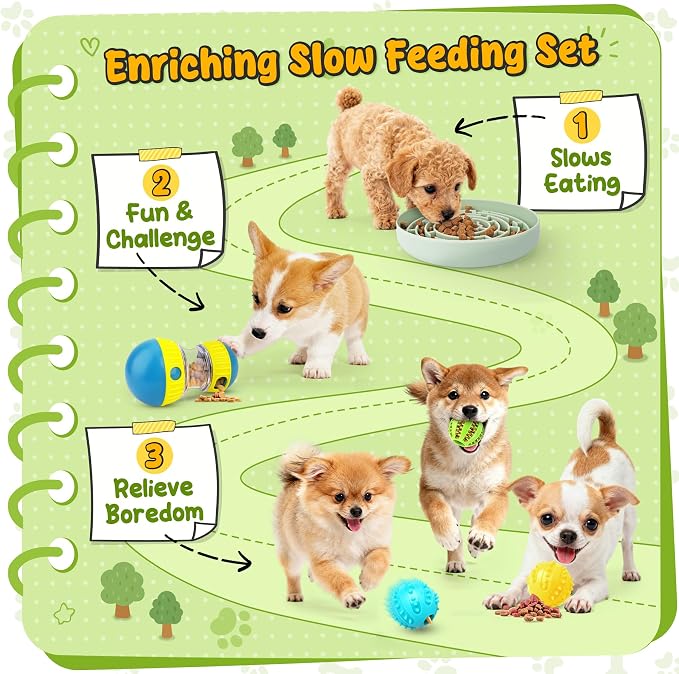 Dog Puzzle Feeder Set with Slow Feeder Bowl & Treat Ball | For Small & Medium Dogs,Adjustable Food Dispensing,Mental Stimulation,Interactive Play - Image 3