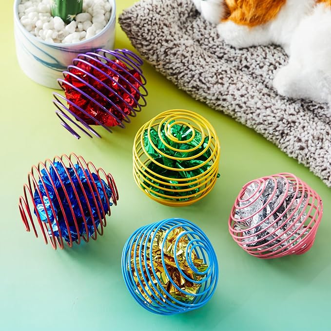 Jecery 5 Pcs Cat Toys Spring,Crinkle Ball,Multicolor | Interactive Metal Cat Toy, Stretchable Rolling Ball, for Indoor Cats, Colorful Playful Coils, Kitten Pet Supplies - Image 4