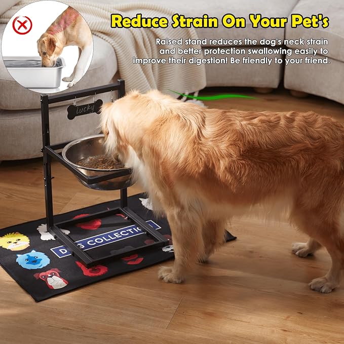 1.6Gallon Elevated Dog Water Bowl for Large Dogs, Height Adjustable (10-17.8in) Raised Stainless Steel Bowl with Spill-Proof Mat & Sturdy Metal Stand, Easy-Clean Feeder for Indoor/Outdoor Use - Image 2