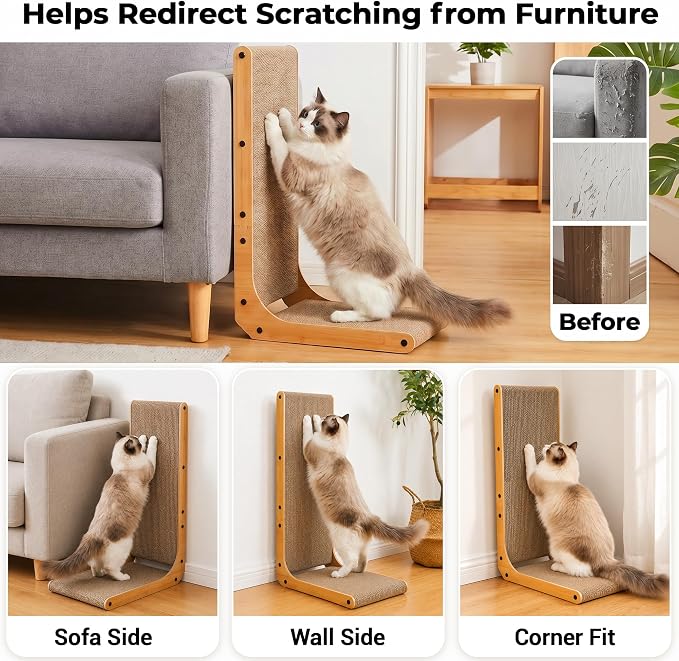 PatiencET L Shape Cat Scratcher, 26 Inch Cardboard Scratch Pad | For Indoor Cats, Large Vertical Scratch Board, Furniture Protector - Image 8