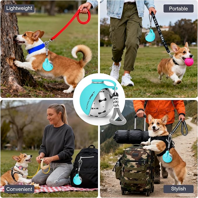 Portable Dog Water Bottle 10oz Stainless Steel Travel Dog Water Dispenser with Bowl No-Spill Puppy Water Bottle for Walking Hiking Small Dog Water Bottle (Blue Bow Print) - Image 4